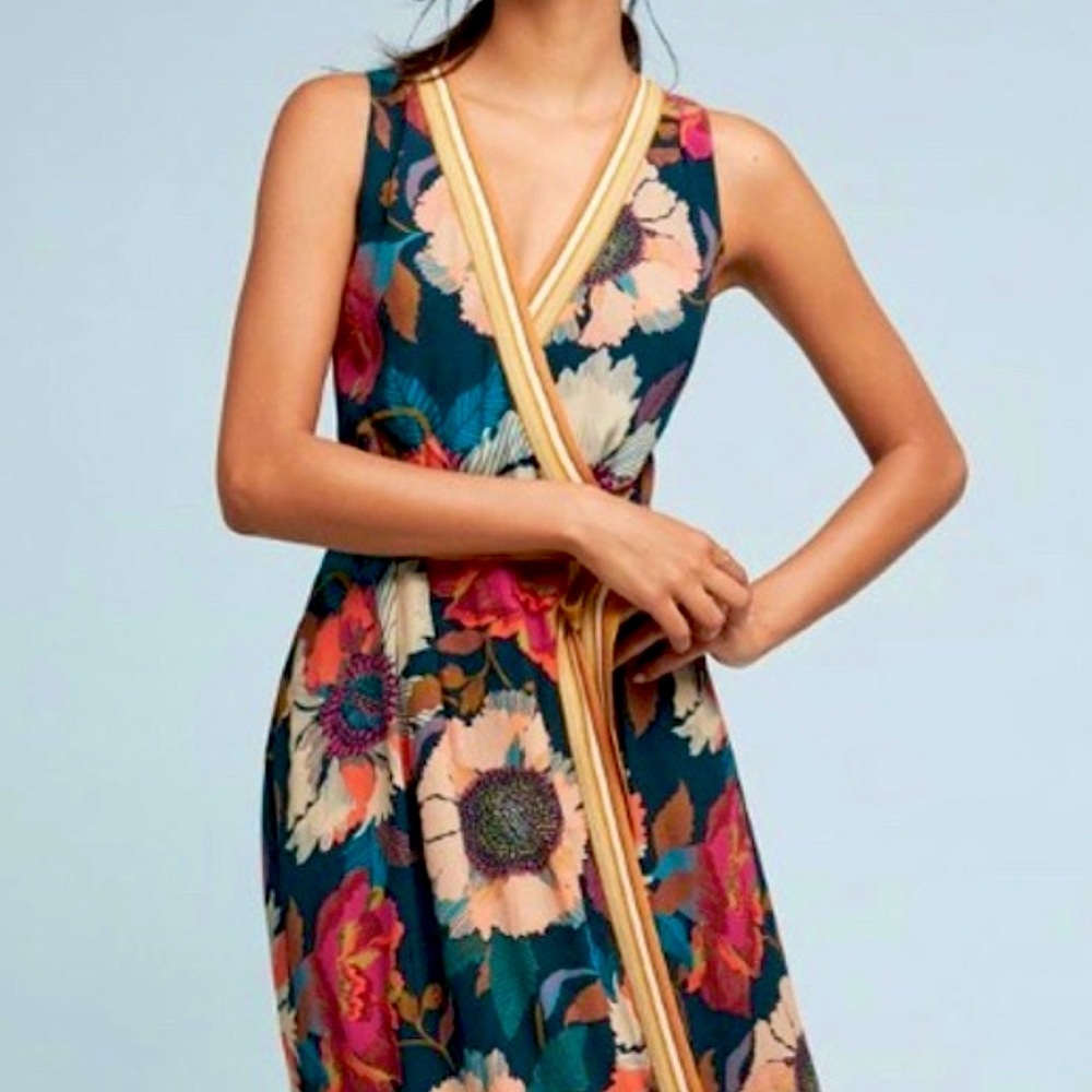Anthropologie Maeve Floral Botanica Wrap Dress Size 8
